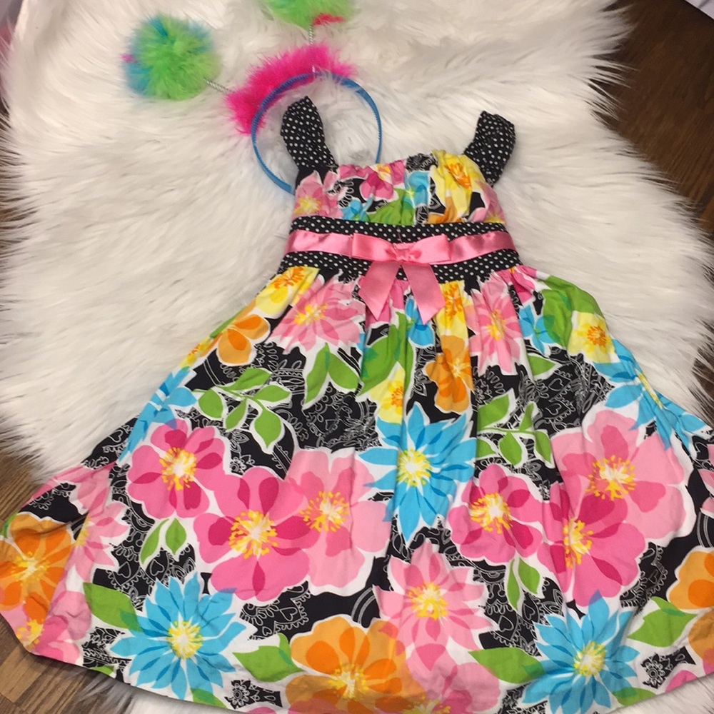 Floral dress with fuzzy headband
